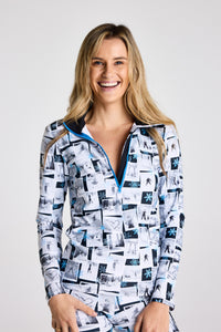 Vintage Postcards 1/2 Zip Ski Top