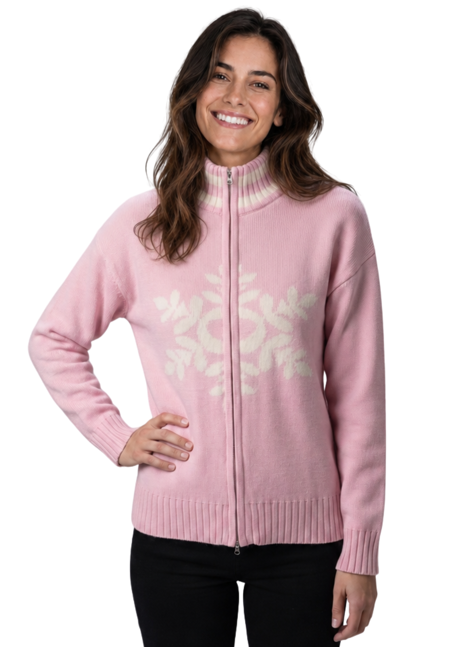 Snowflake on my Heart Pink Zip Knit