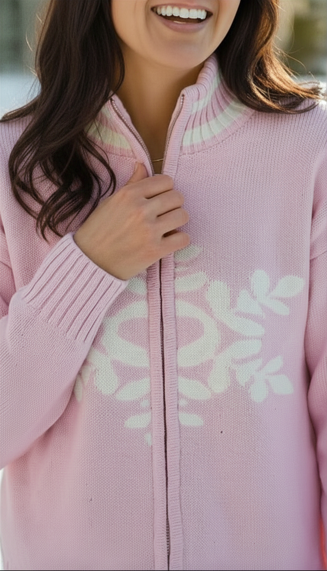 Snowflake on my Heart Pink Zip Knit